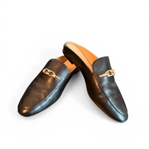 Coach Shoes - Coach Black Leather Loafers with Gold Detail